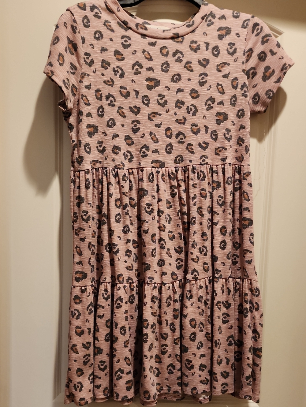 Jessica Simpson Girls Pink Leopard Print Tiered Knit Dress Size Large L 10/1